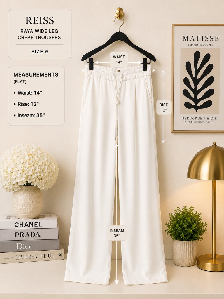 Reiss Raya Wide Leg Crepe Trousers White Satin Crepe Size 6 Nwot — image 5 of 8